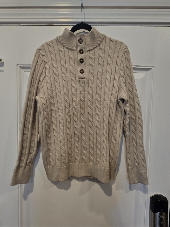 JMIERR Other - Beige Cable Knit Button-Up Mock Neck Sweater